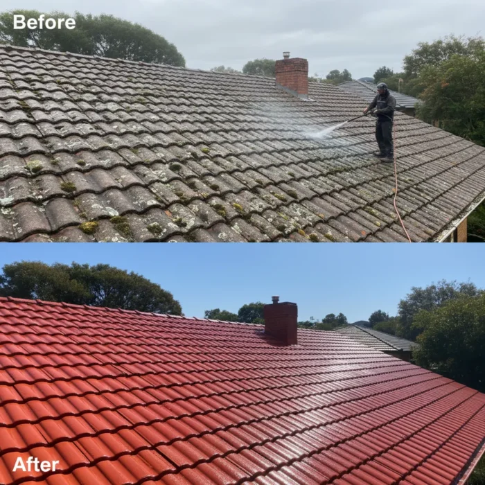 Pressure washing Before and after work Au roofing